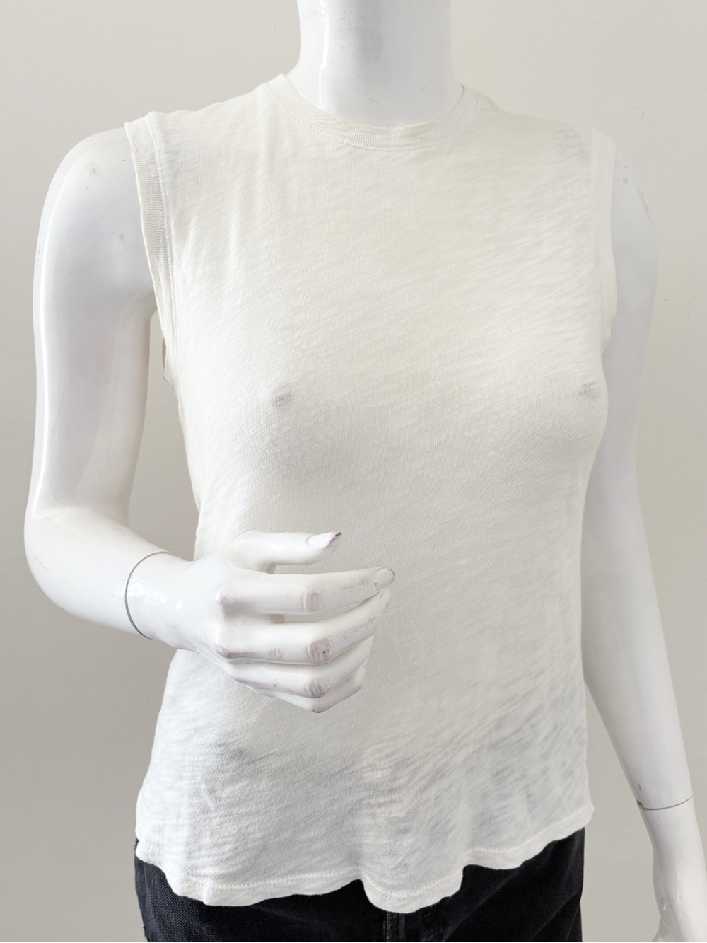 ATM Anthony Thomas Melillo Cream Sleeveless Crewneck Cotton Muscle Tee Tank Top